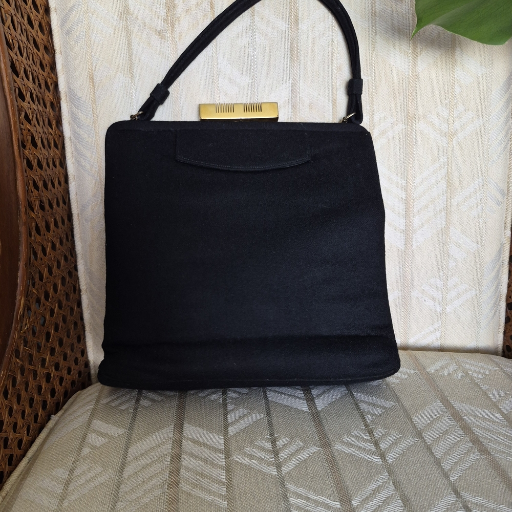 Vintage Black Shoulder Bag with Gold Accent By Lewis Purses Inc